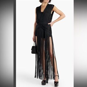 NWT Herve Leger Fringed Black Wrap Top Dress XS